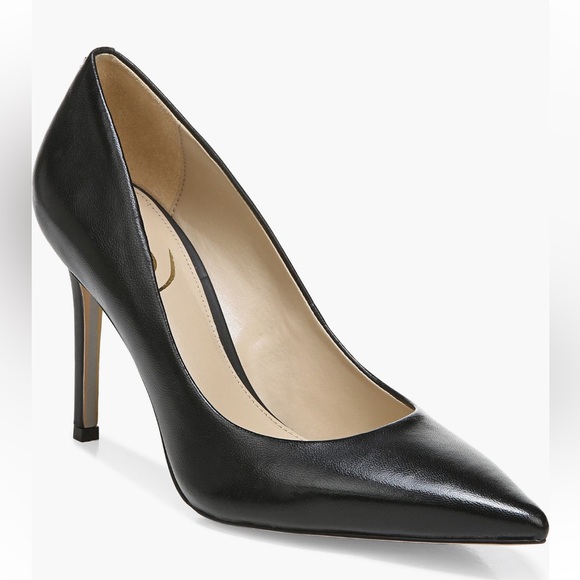 Sam Edelman Hazel Black Leather Pointed Toe Heels - Picture 1 of 5